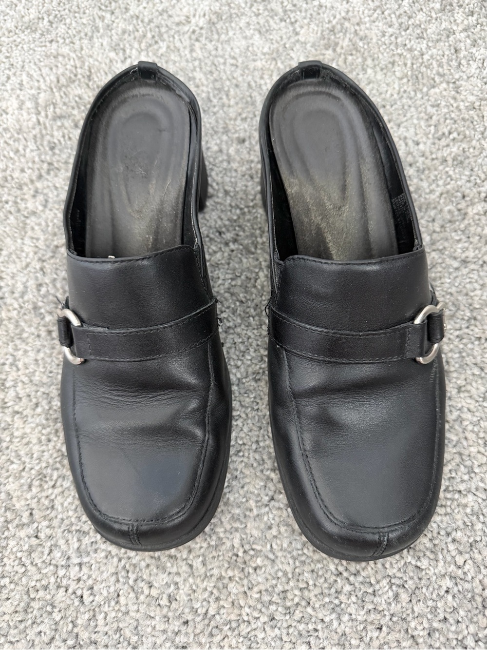 Croft & Barrow Black Bettie Leather Slip-On Mule Loafers with Silver Buckle